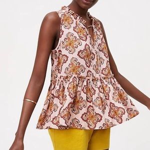 Loft Floral Medallion Shirred  Peplum Shell Top XS